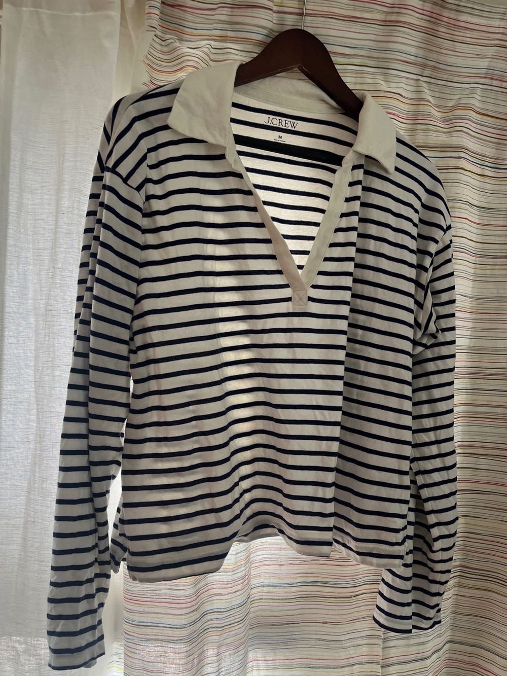 J. Crew Women’s  Navy Stripe Long-Sleeve Polo Shirt